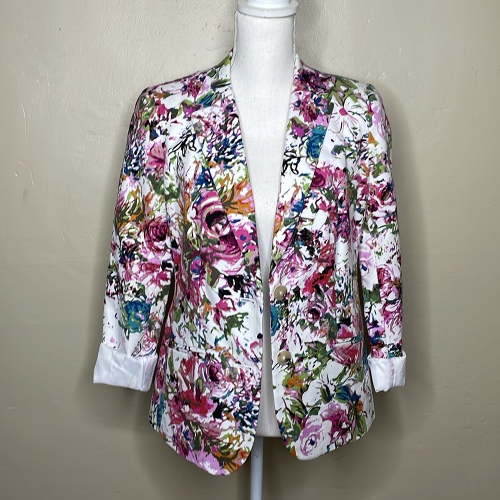 LIZ CLAIBORNE Blazer Abstract Floral Multicolor Single Breasted Cheerful 6 - Picture 13 of 13